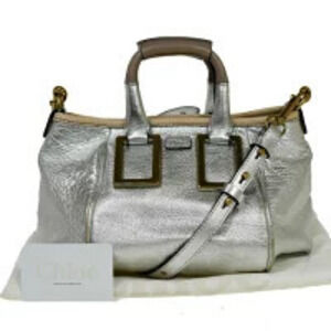 Chloe Ethel Handbag Shoulder Bag Silver Leather
